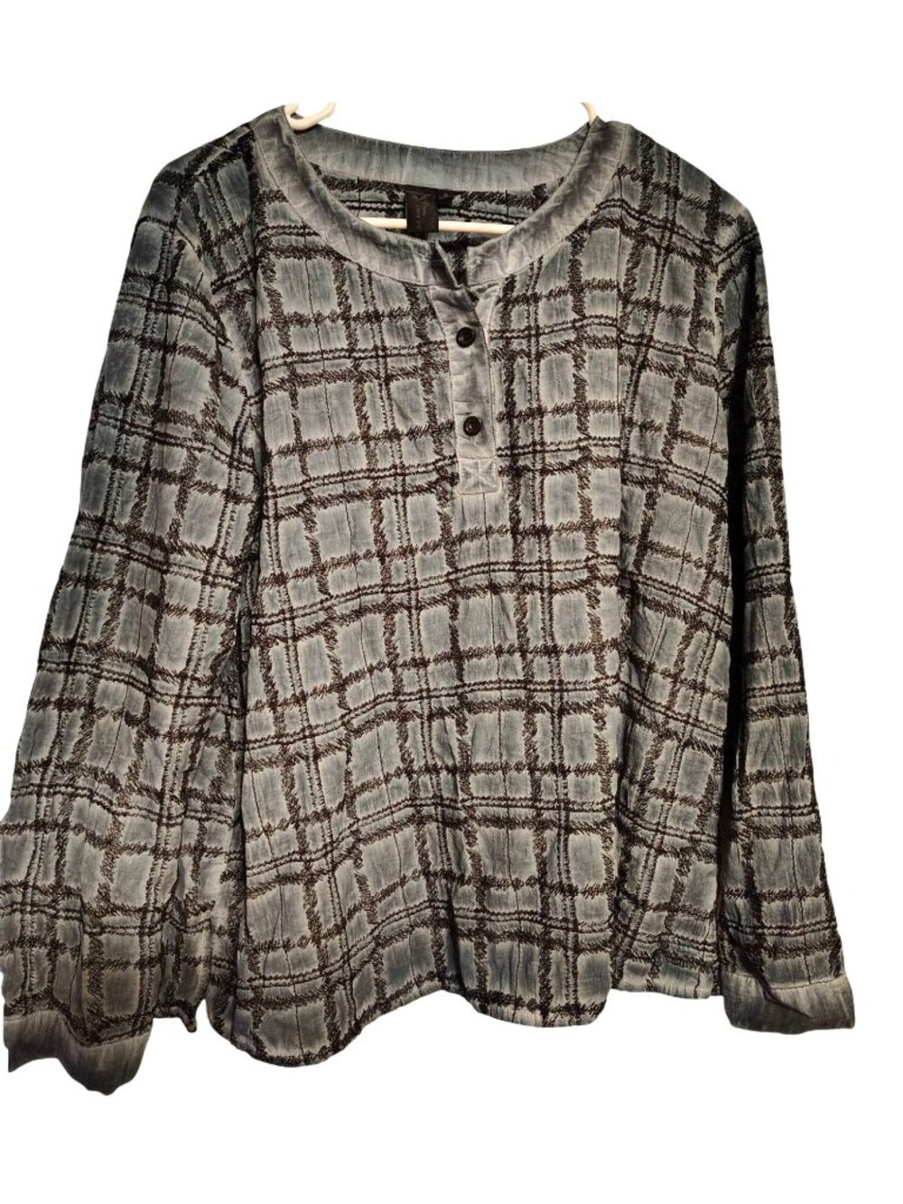 Focus Casual Life Medium Pullover Top, Distressed Blue Textured Lagenlook Cotton